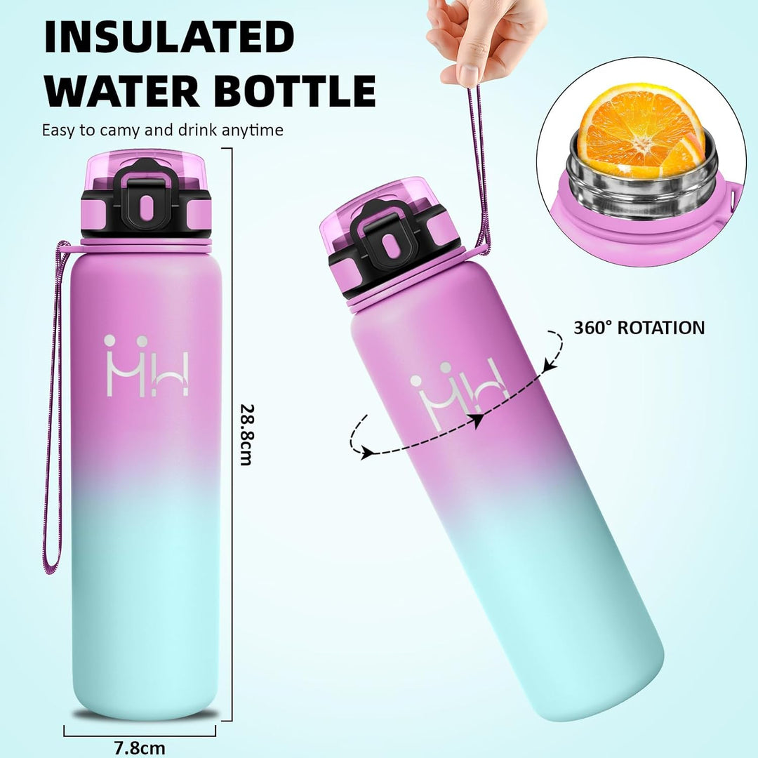 Thermo Trinkflasche 1l - Trinkflasche Edelstahl - Trinkflasche mit Strohhalm - 100% Auslaufsichere -