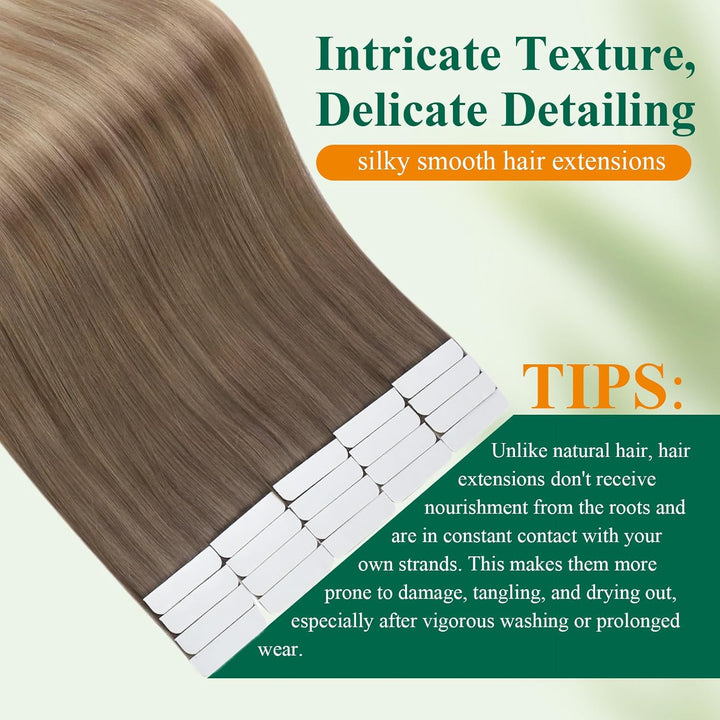Easyouth Tape in Extension Echthaar Balayage Haar Extensions Tape Echthaar Farbe Aschbraun Mix Plati