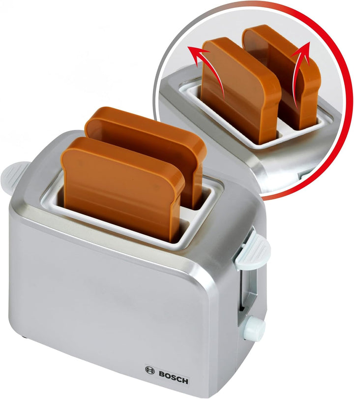 Theo Klein 9210 Bosch Toaster mit mechanischer Toastfunktion I Inklusive 2 Scheiben Spielzeugtoast I