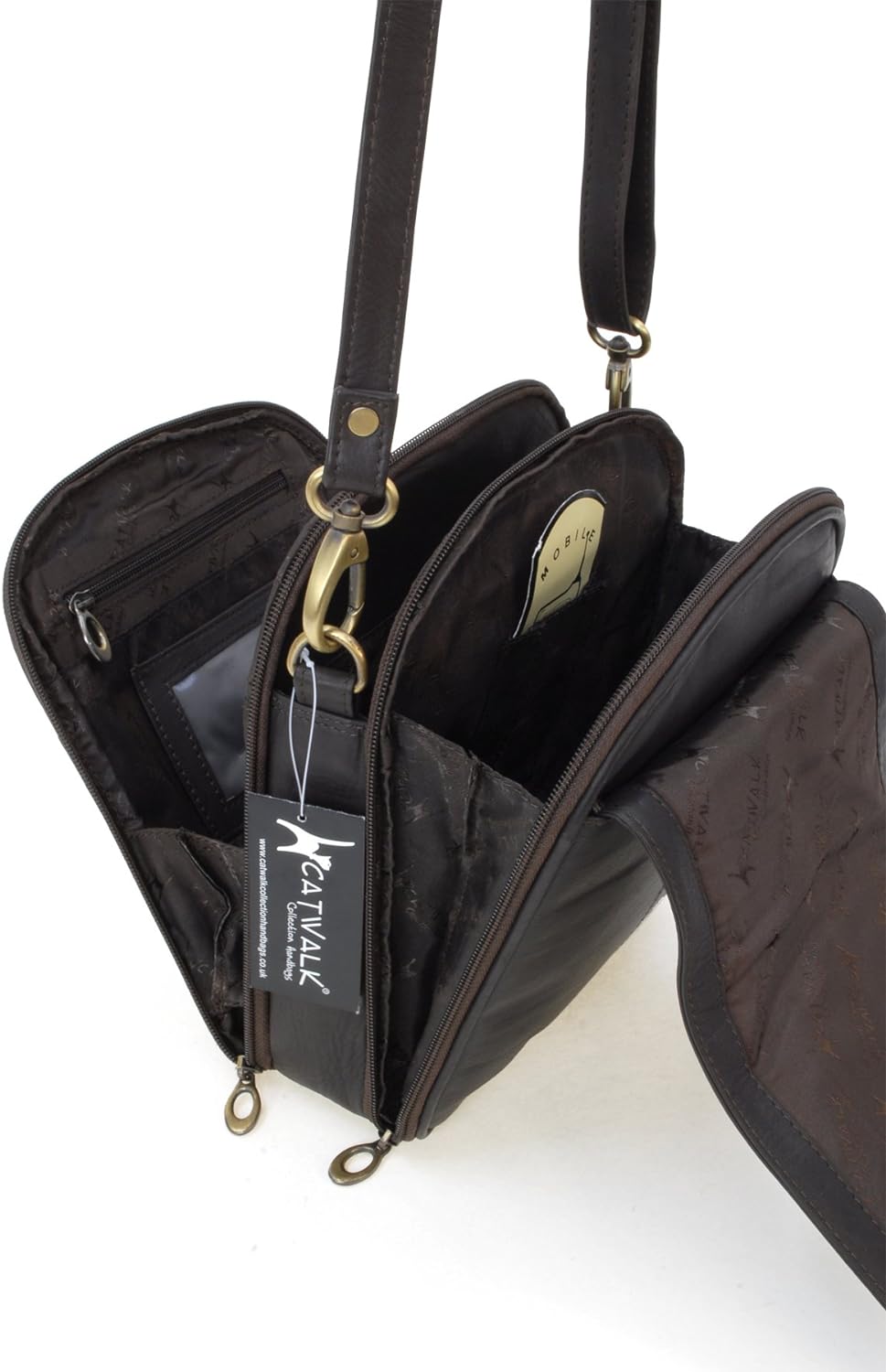 Catwalk Collection Handbags - Damen Leder Umhängetasche - Crossbody Bag/Handtasche Mittelgross - Ver