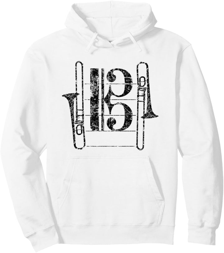 Posaunen & Tenorschlüssel (Vintage/Schwarz) Posaune Pullover Hoodie