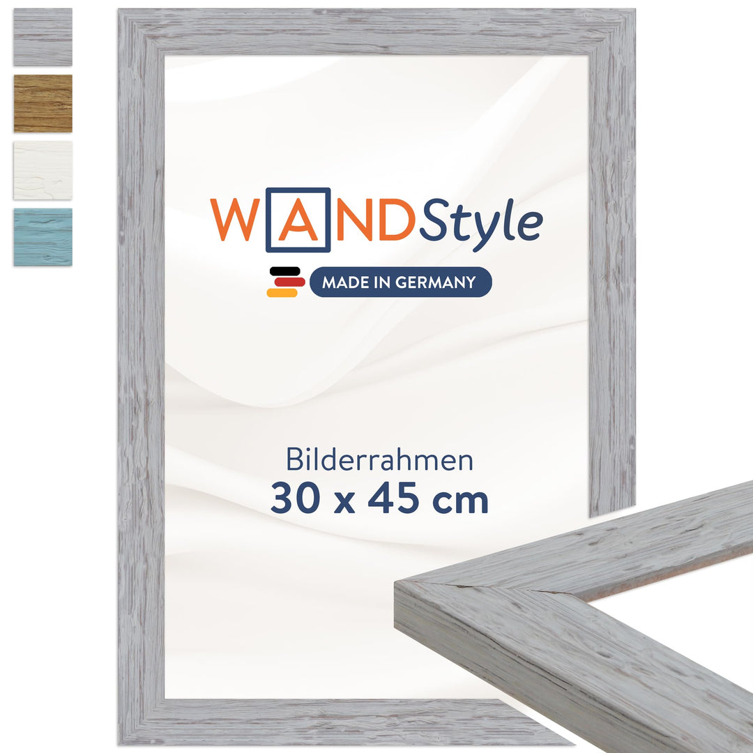 WANDStyle Bilderrahmen Strandhaus Stil 30x45cm I Farbe: Grau I Fotorahmen I rustikaler Holzbilderrah