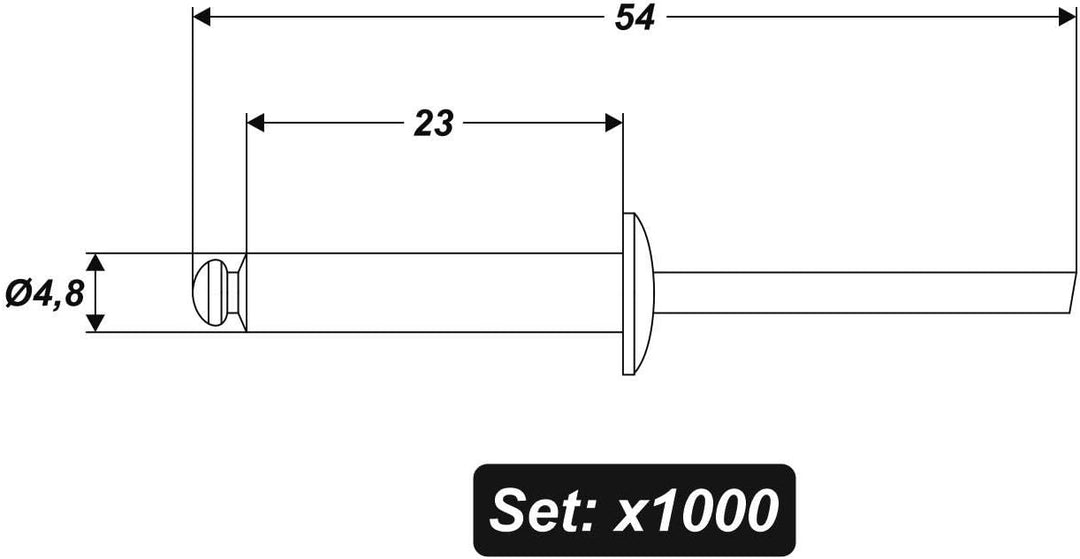 1000 Blindnieten 4,8 x 23 mm Alu Nieten Popnieten Flachkopf Blindniet Blindniete