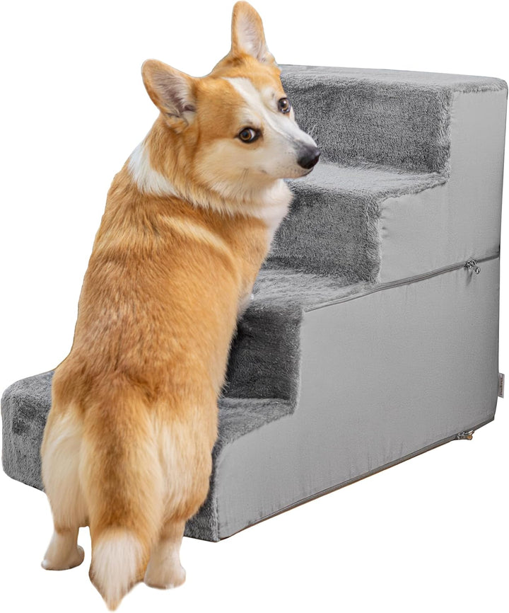 Hundetreppe für Bett und Sofa - 4 Stufen Hunderampe 58cm Hoch - Schaumstoff für Kleine Hunde - Siche