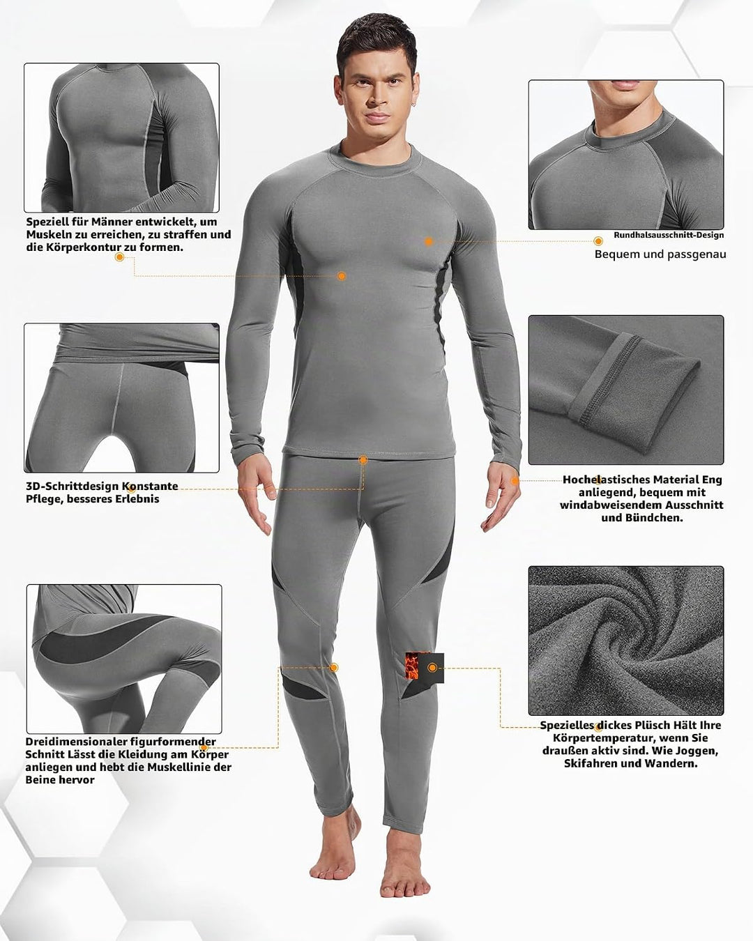 UNIQUEBELLA Thermo Unterwäsche Set, Funktionswäsche Herren Skiunterwäsche Winter Suit Ski Thermo-Unt
