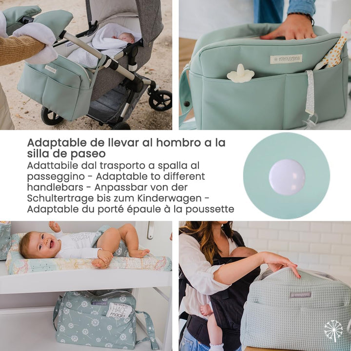 MIMUSELINA Kinderwagentasche aus Kunstleder | Grosse Kinderwagen Organizer Wasserdicht mit 7 Fächern