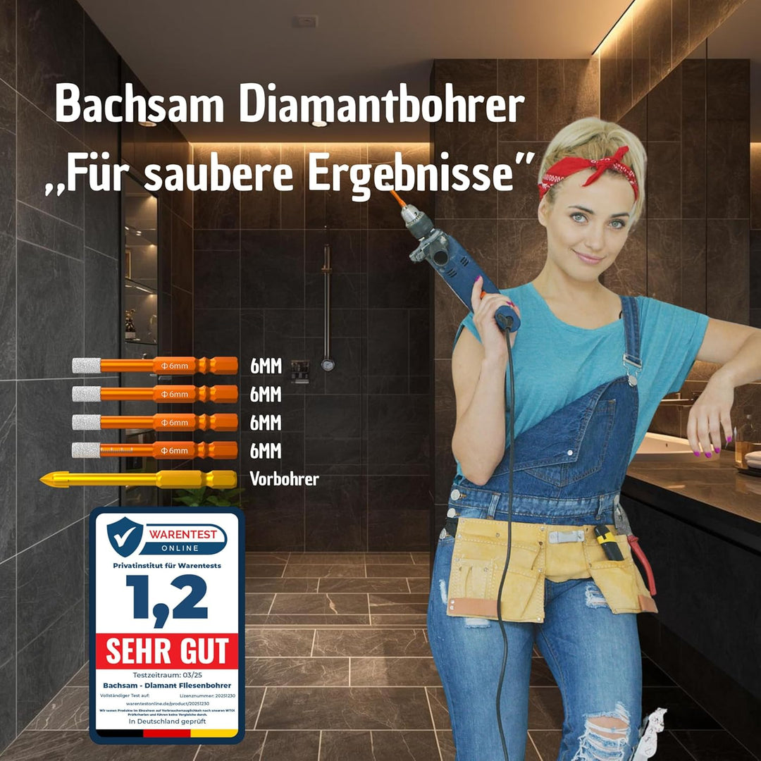 4X Fliesenbohrer Diamantbohrer Set 6mm, Glasbohrer Keramikbohrer Porzellanbohrer Feinsteinzeugbohrer