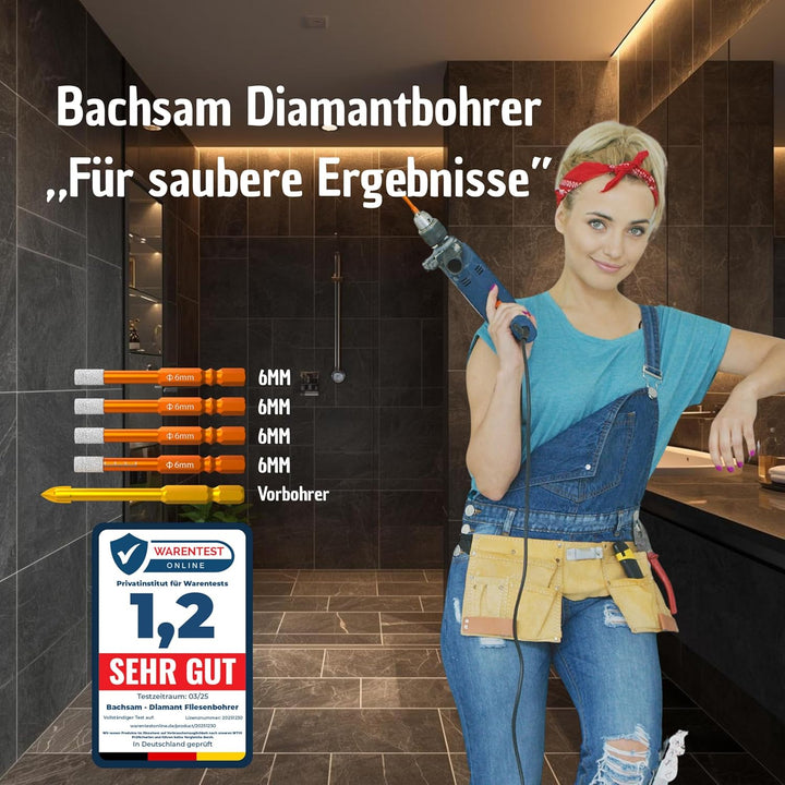 4X Fliesenbohrer Diamantbohrer Set 6mm, Glasbohrer Keramikbohrer Porzellanbohrer Feinsteinzeugbohrer