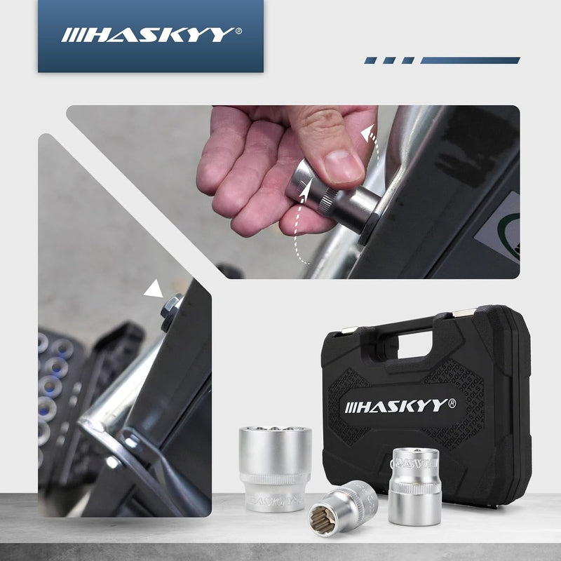 21tlg. HASKYY® Vielzahn Steckschlüssel Nusskasten I 8-36mm 12 Kant - 6 Kant I XZN Torx Stecknüsse Sa