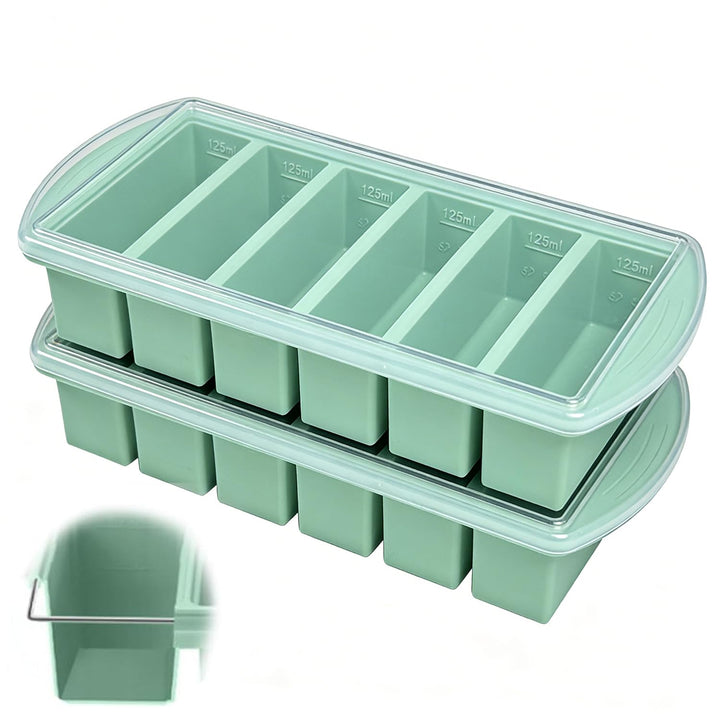 2 Stück Suppe Einfrieren Behälter 30,5x13.5x5.5 cm, 6 Löcher Extragrosse Silikon Gefrierform mit Dec
