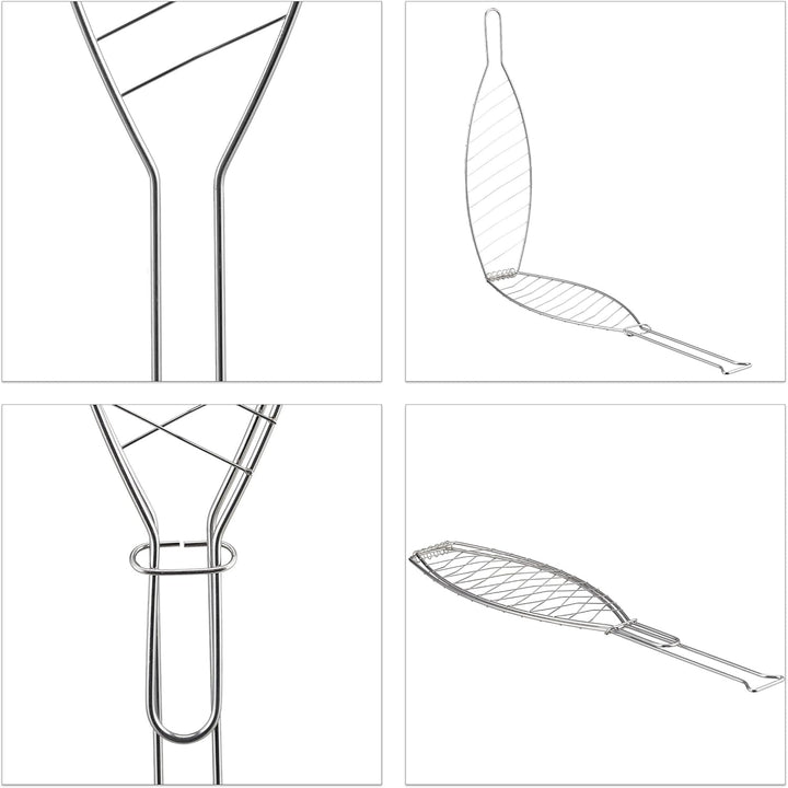 Relaxdays Fischbräter 6er Set, Edelstahl, mit Griff, 54 cm lang, Fischhalter zum Grillen, Grillgutha