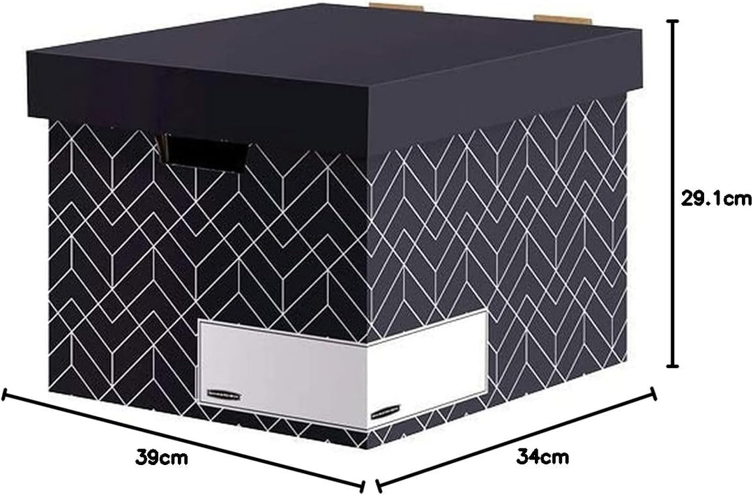 Bankers Box Archivbox mit Deckel, Décor Serie für Büro und Zuhause, stabil, mit Grifflöchern, aus 10