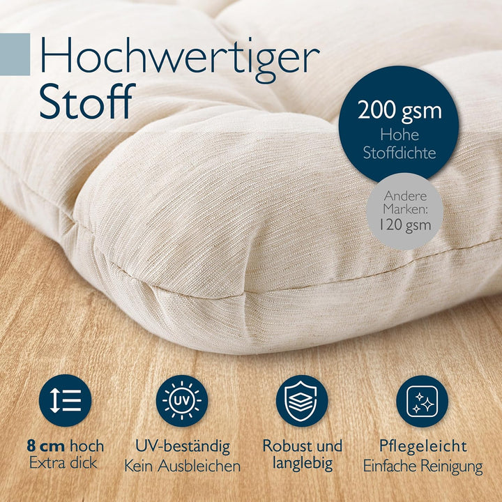 Beautissu 4er Set Premium Stuhlkissen 40x40 cm Natur – UV-beständig &amp; Robust Sitzkissen Outdoor 8 cm