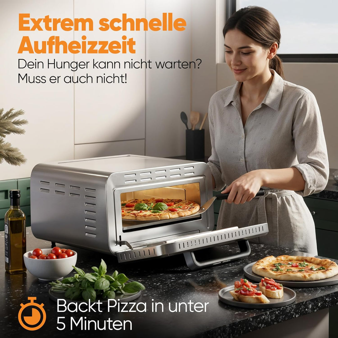 ProfiCook® Pizzaofen elektrisch | 400°C | echter Pizzastein | inkl. Pizzaheber | variable Zeit und T
