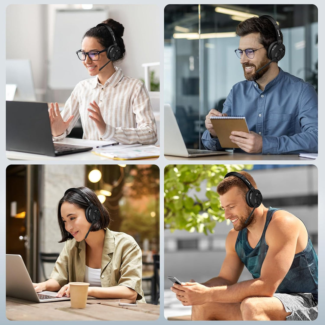 Voistek Headset mit Mikrofon Bluetooth & USB Dongle, 50Std. Akku, On Ear Wireless Headset mit Mikrof