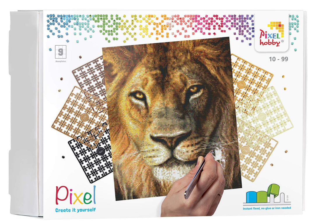 Pixel P090046 Mosaik Geschenkverpackung Löwe, Pixelbild ca. 30,5 x 38,1 cm, kinderleichtes Stecksyst