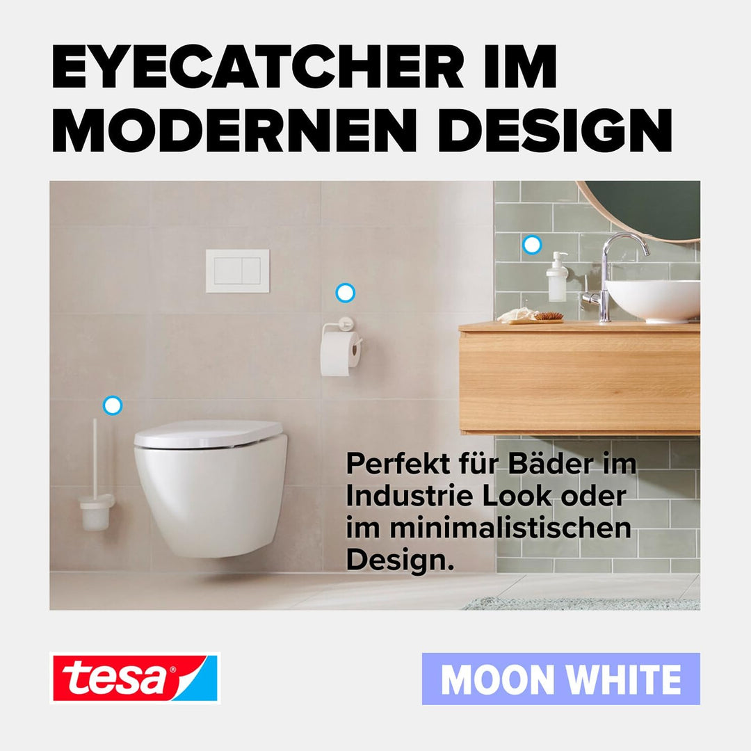 tesa MOON WHITE WC-Garnitur, Set mit Halter &amp; WC-Bürste, matt weiss, satiniertes Glas - für Bäder im