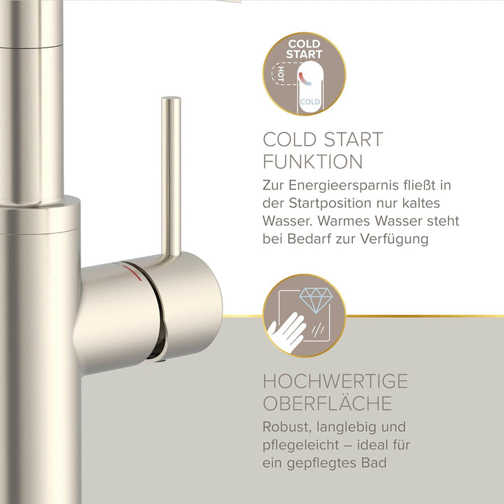Lenz Küchenarmatur NALU in nickel-matt - flexible Geschirrbrause mit 2 Strahlarten - Zweistufige Was