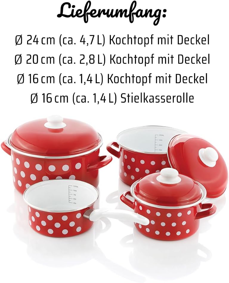 GSW Kochtopf-Set Pünktchen – hochwertiges Topfset bestehend aus 3 Töpfen und 1 Kasserolle, inkl. Dec