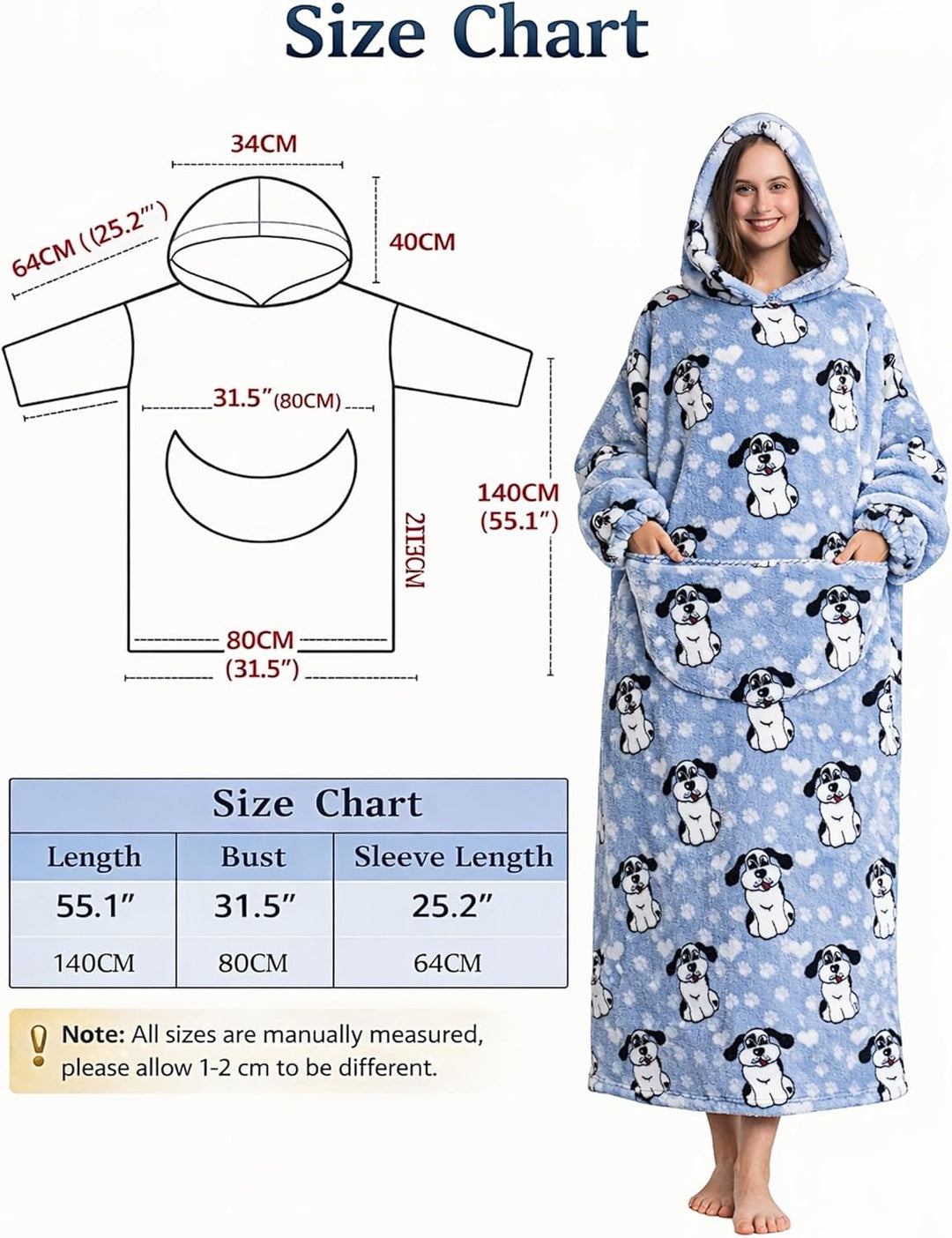 Verlängert Übergrosse Hoodie Decke,Decken Hoodie Damen mit Tasche und Kapuze,Superweiche und Warme K