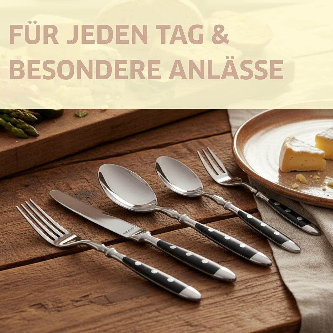 Kuppels COUNTRY Besteck Set 6 Personen 30-teilig, schwarzes Edelstahlbesteck mit 3-fach genieteten K