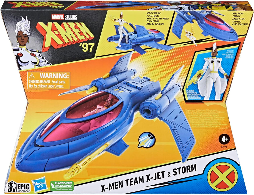 Marvel F7974 Studios 97, X-Men Team X-Jet und 10 cm grosse Sturmfigur, Superhelden-Spielzeug und Act