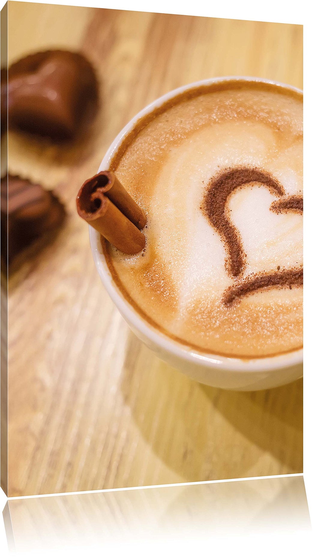 Pixxprint Kaffee Coffee Herz aus Schaum Cappucino, Format: 100x70 auf Leinwand, 100x70