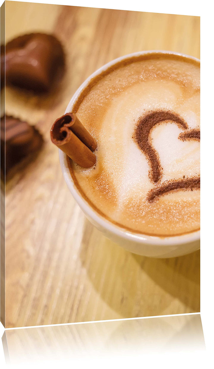 Pixxprint Kaffee Coffee Herz aus Schaum Cappucino, Format: 100x70 auf Leinwand, 100x70
