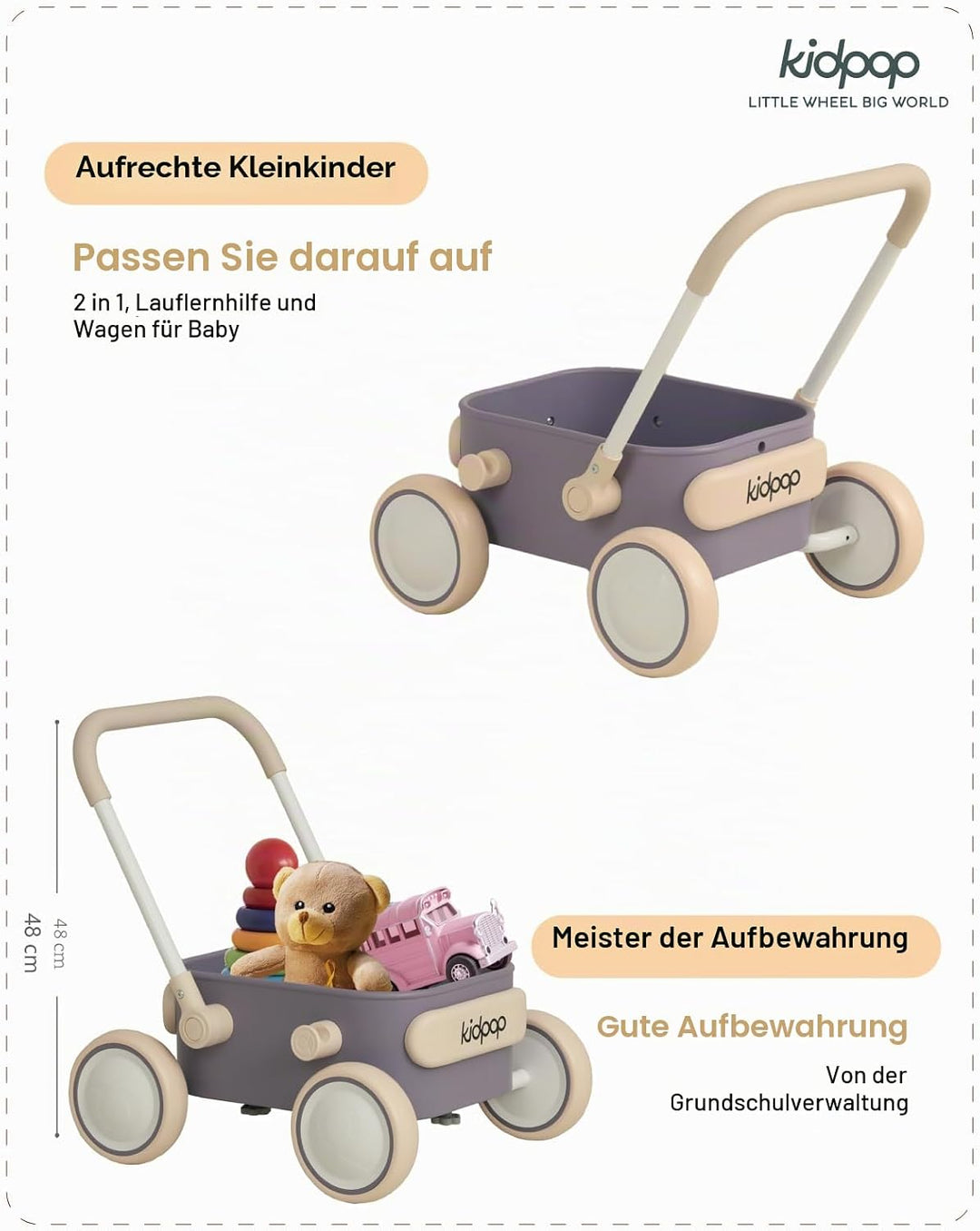 Kidpop PULA Schiebewagen für Babys, Balance-Lauflernwagen für Jungen & Mädchen, ab 7 Monaten bis 3 J