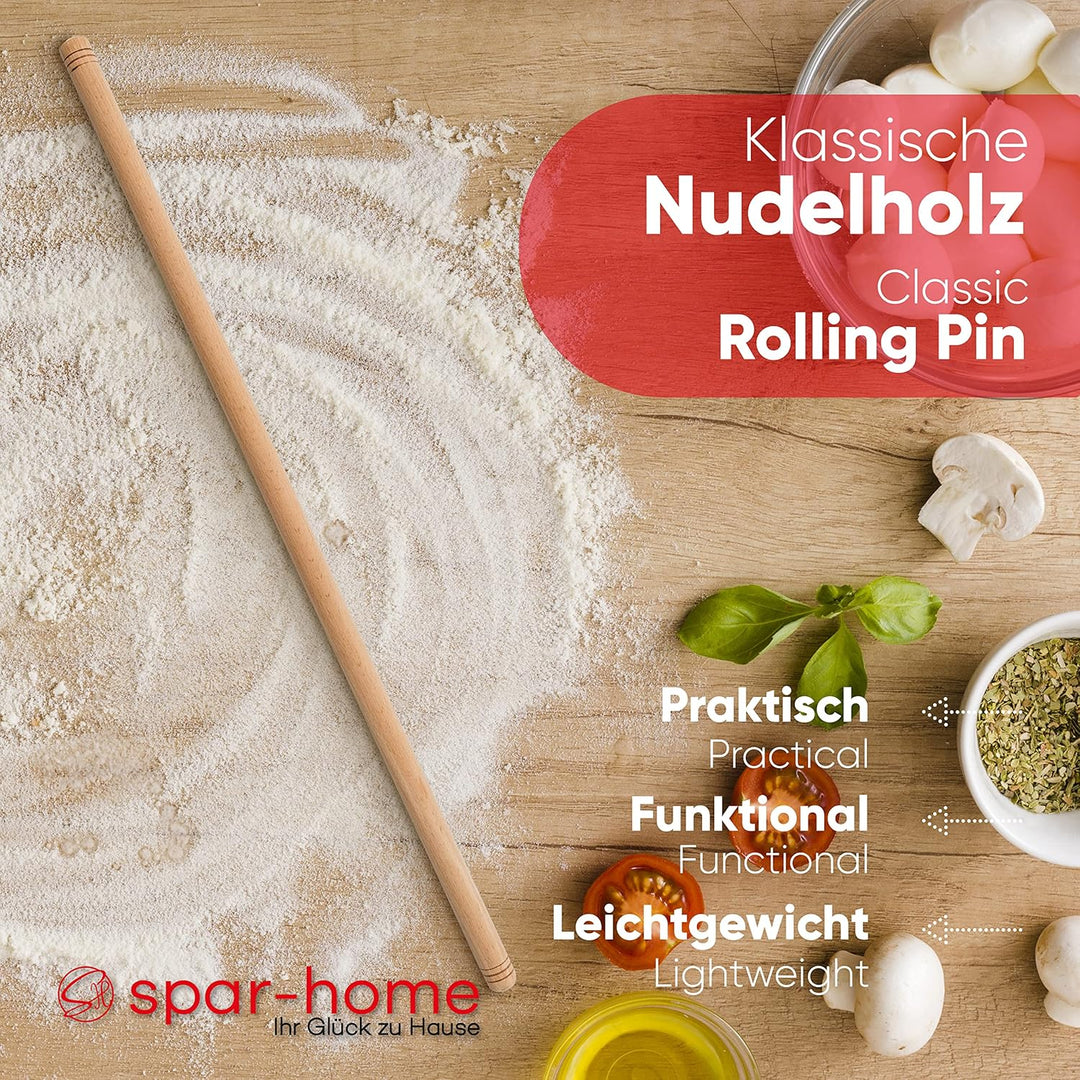 spar-home Türkisches Nudelholz - Traditionelle Teigroller aus Buchenholz Handgemachte Teigrolle aus