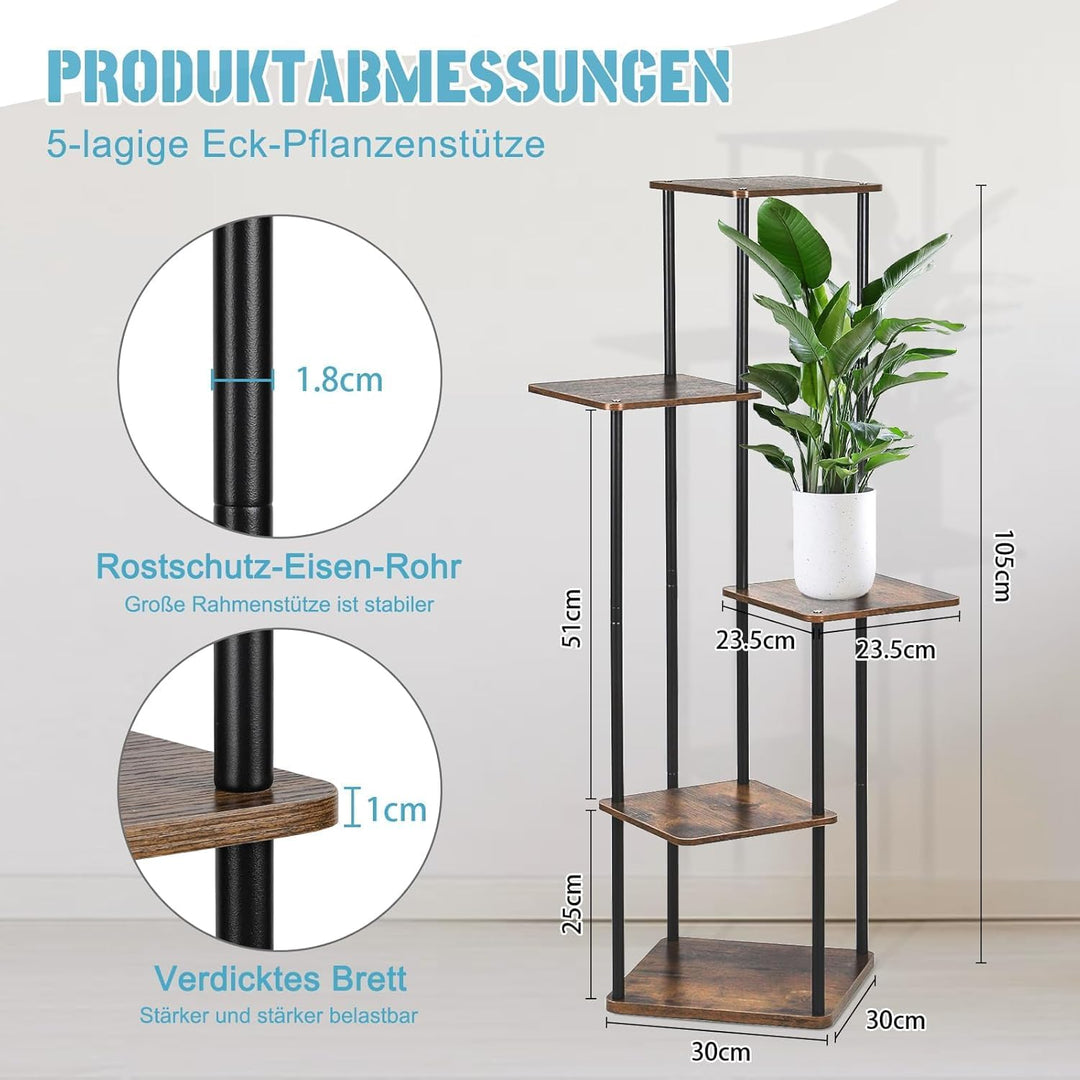 Generisch 5 Tier Hölzern Metall Blumenständer, Mehrstöckig Abnehmbarer Pflanzenständer Pflanzenregal