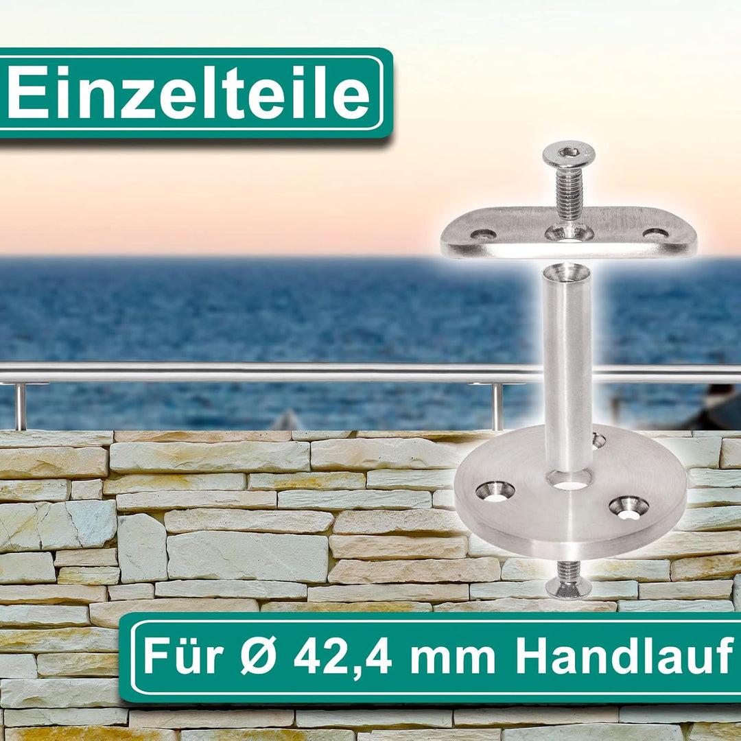 PRIOstahl Handlaufhalter Handlaufträger Wandhalter Handlaufstütze - 4 x Handlauf 42,4 mm für Rundroh