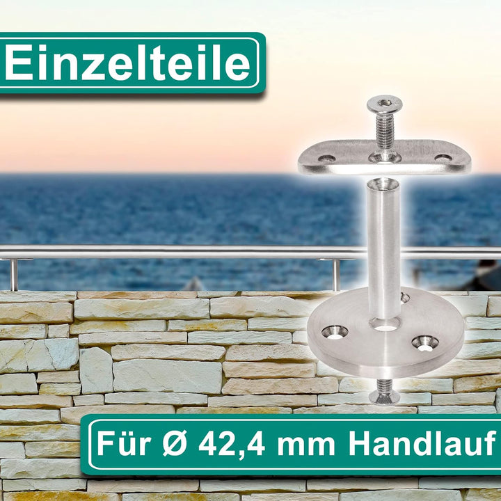 PRIOstahl Handlaufhalter Handlaufträger Wandhalter Handlaufstütze - 4 x Handlauf 42,4 mm für Rundroh