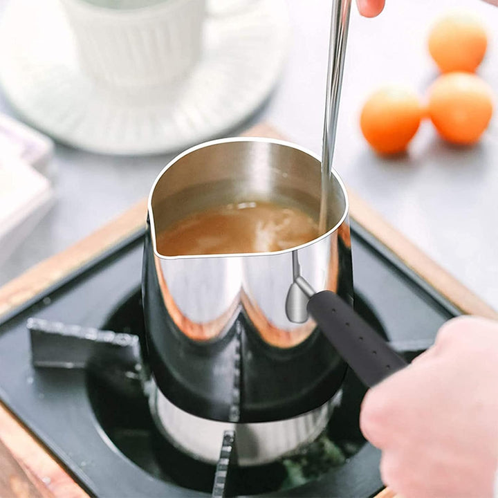 Mini-Butterwärmer aus Edelstahl und Heiztopf für Türkischen Kaffee mit Ausgiesser, Milchschmelztopf,