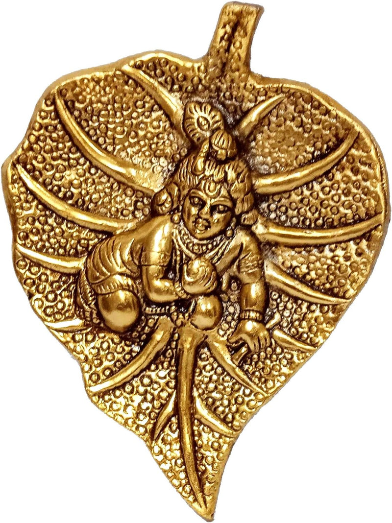 Purpledip Metal Leaf Krishna Laddoo Gopal, Golden (10186A)