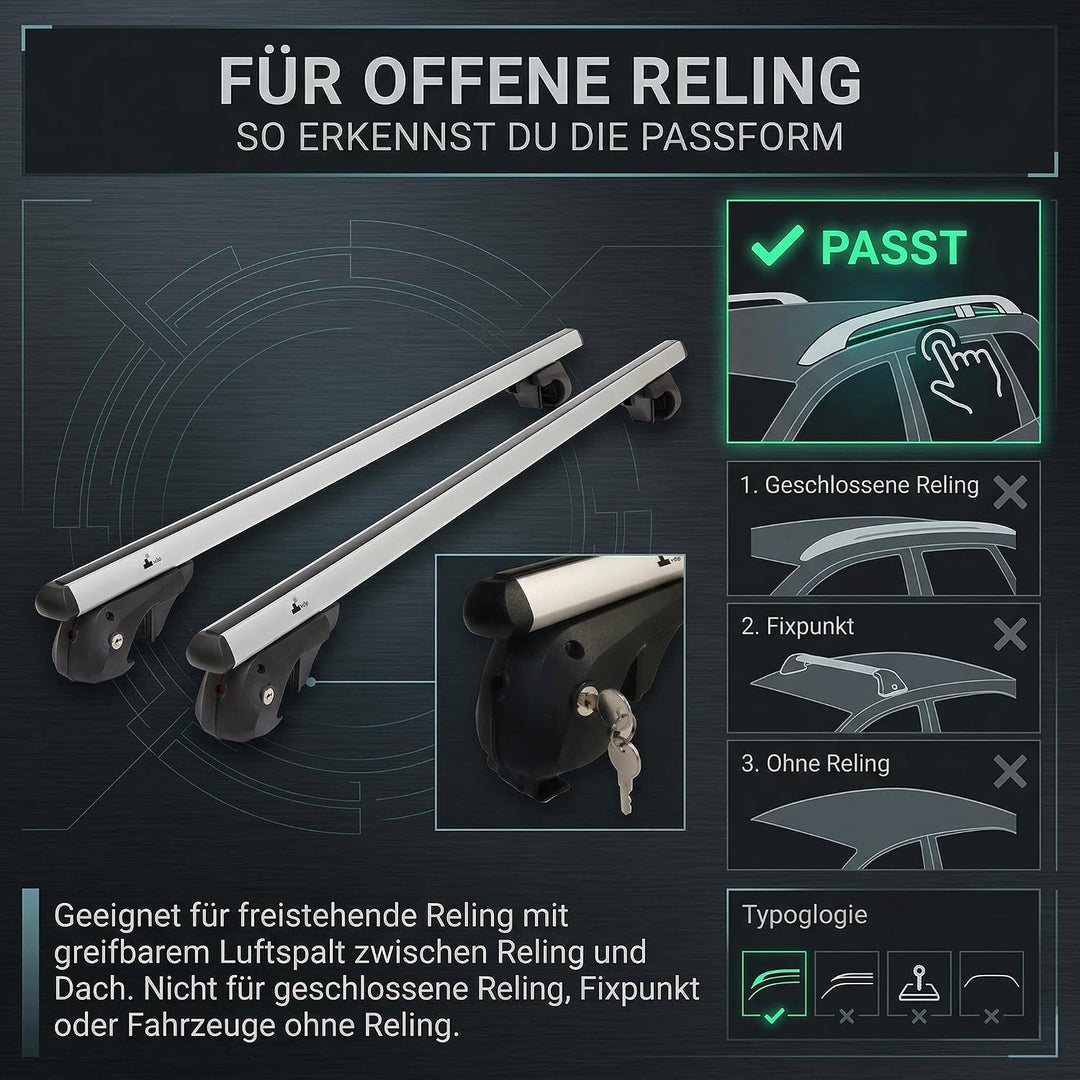 Dachträger universal - VDP Aluminium Relingträger 120 cm für offene Dachreling, universal Dachträger
