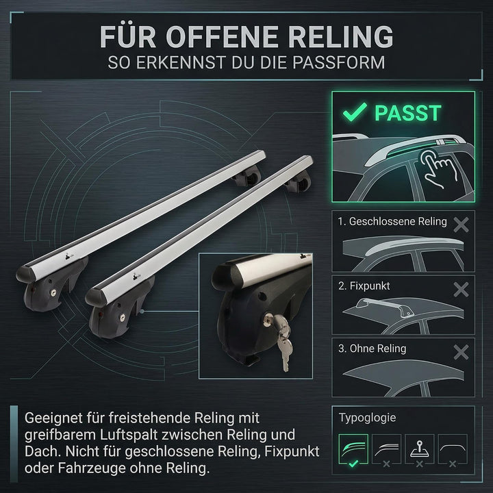 Dachträger universal - VDP Aluminium Relingträger 120 cm für offene Dachreling, universal Dachträger