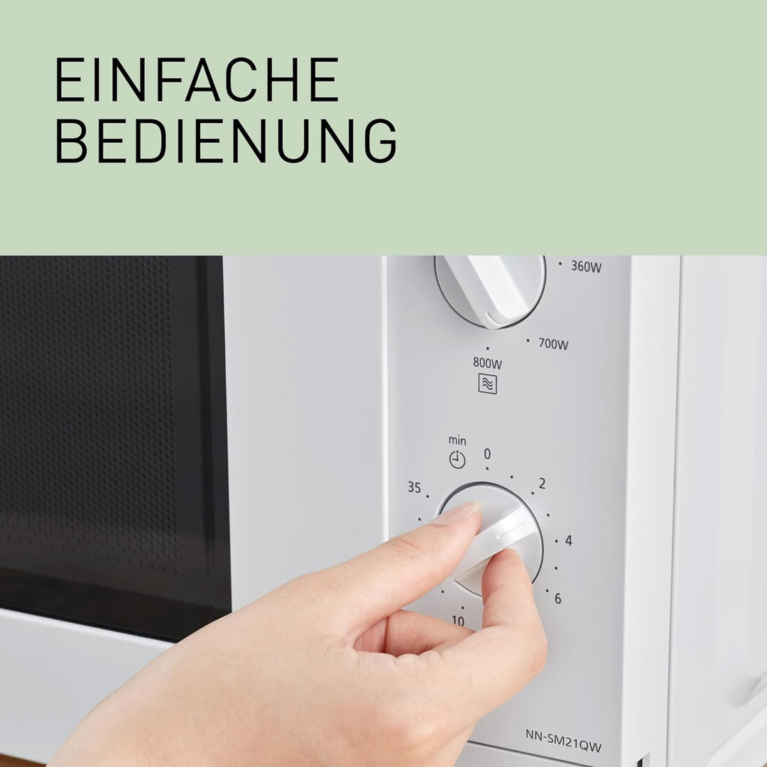 Panasonic NN-SM21QWEPG 20L Solo-Mikrowelle mit Glasschale, 800 W, Auftaueinstellung, 5 Leistungsstuf