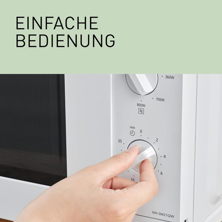 Panasonic NN-SM21QWEPG 20L Solo-Mikrowelle mit Glasschale, 800 W, Auftaueinstellung, 5 Leistungsstuf