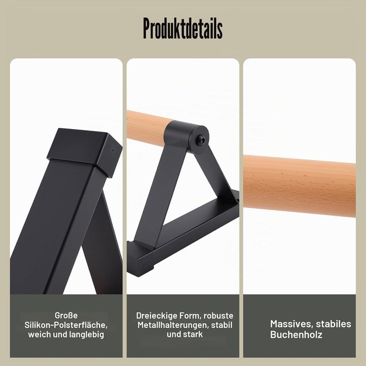 Parallettes Stäbe，Massivholz mit stabilem Metall Dreieck Halterung Push up Bars，Anti-Rutsch Handstan
