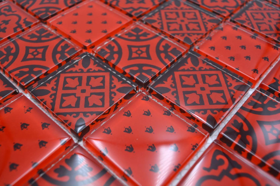 Mosaik Quadrat Crystal Optik rot Glasmosaik Transluzent Transparent 3D, Mosaikstein Format: 48x48x8
