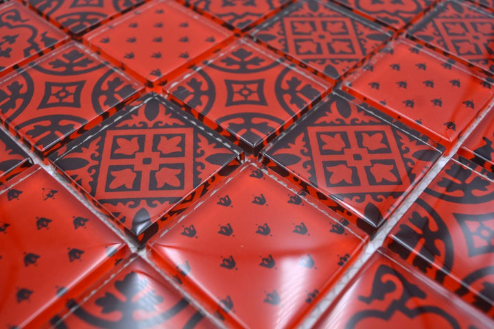 Mosaik Quadrat Crystal Optik rot Glasmosaik Transluzent Transparent 3D, Mosaikstein Format: 48x48x8