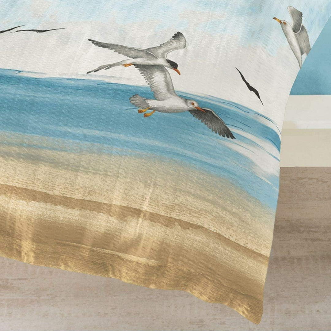 Traumschlaf Seersucker Bettwäsche Set •Bügelfrei• Maritimer Look Seemöven • mit Reissverschluss • 20