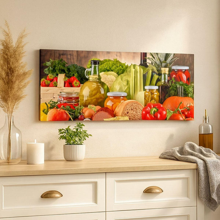 Wandbilder Dekoration Wohnzimmer Lebensmittel Gemüse Brokkoli Fleisch Bilder auf Leinwand 120x50cm L