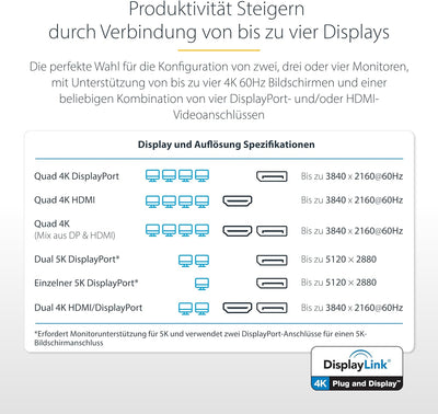 StarTech.com USB C Dockingstation für 4 monitore - 4K 60Hz Hybrid Dock DisplayPort 1.4 & HDMI 2.0 -