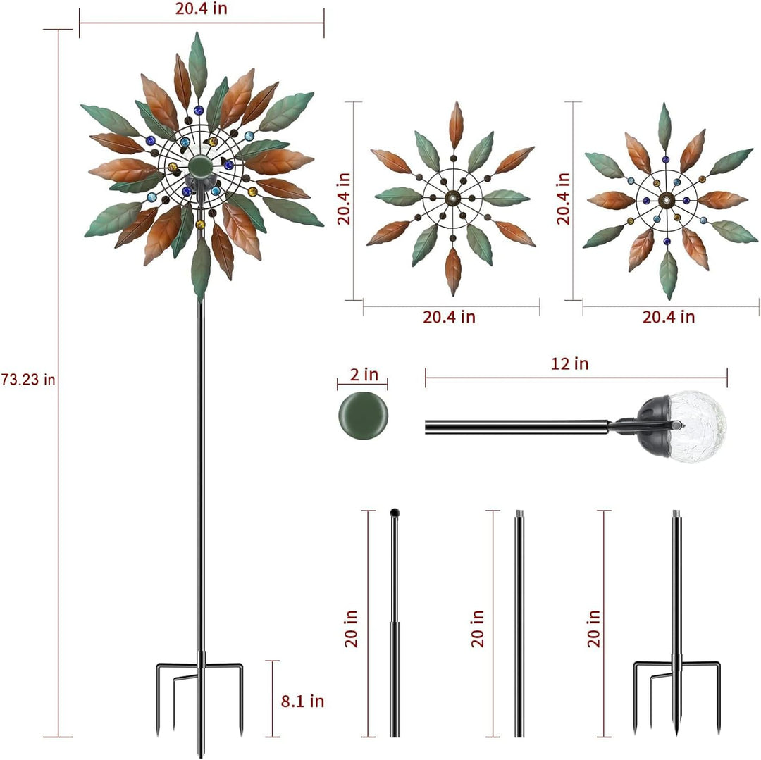 Solarbetriebene Windspinner-Skulptur aus Metall für Garten und Terrasse Durchmesser 20,4 Zoll, Durch