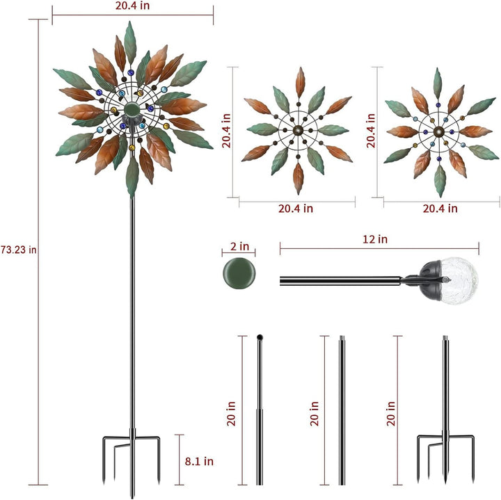 Solarbetriebene Windspinner-Skulptur aus Metall für Garten und Terrasse Durchmesser 20,4 Zoll, Durch