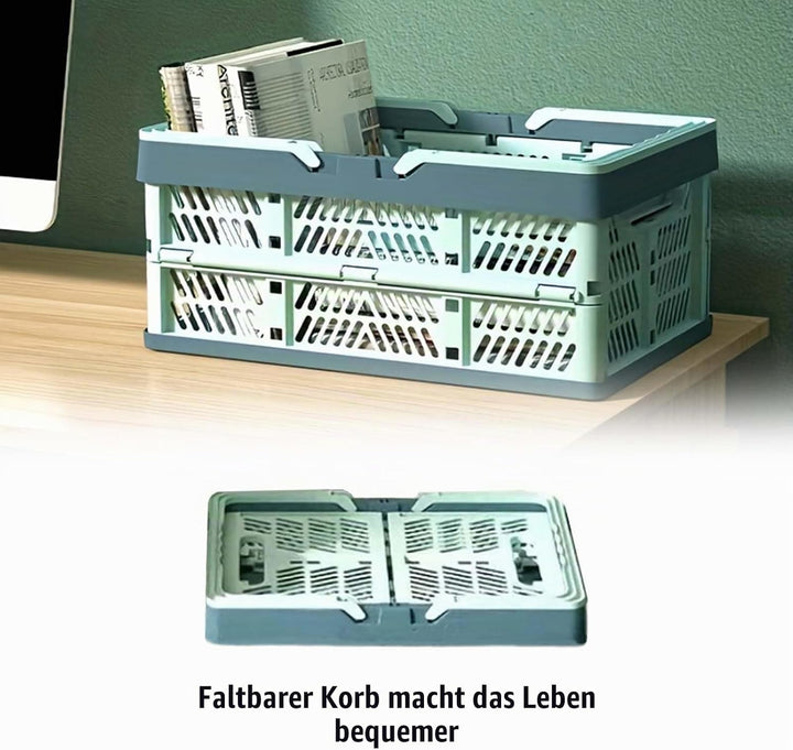 2 Stück Korb,Faltbarer klappbox klein,Camping Klappbox Plastik mit Henkel,Einkaufskorb Faltbar,Einka