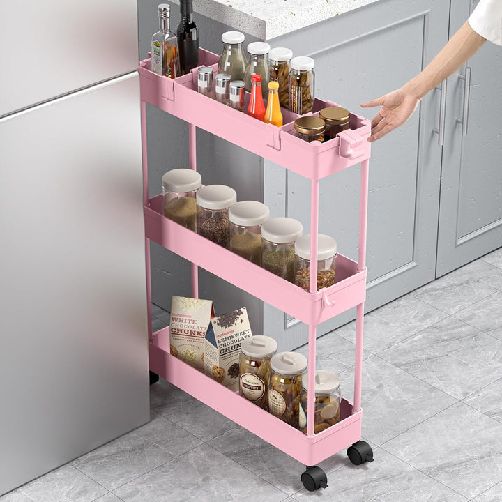 SPACELEAD Schlanker Regalwagen, 3 Etagen, Badezimmer-Organizer, rollbarer Allzweckwagen, Mobile Rega