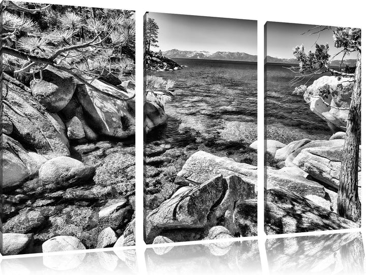 Pixxprint Steinbucht im Mittelmeer / 3-Teilig/Gesamtmass 120cm Leinwandbild bespannt auf Holzrahmen/